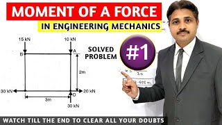 MOMENT OF A FORCE ABOUT A POINT IN ENGINEERING MECHANICS SOLVED PROBLEM 1 [upl. by Ojillek]