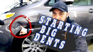 GNARLY Fender Dent Lesson  how to start BIG dents  PDR Tutorial [upl. by Lyrred]