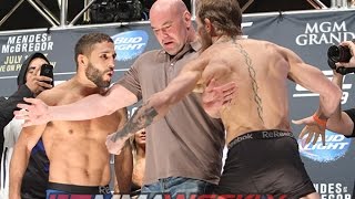 UFC 189 WeighIn McGregor and Mendes Explode MainCoMain Event [upl. by Enra]