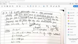 Numerical Problems on Three Phase Synchronous Generators Set 1 [upl. by Dazhahs]