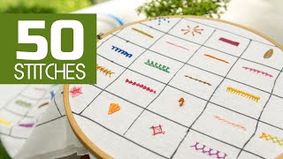 50 Hand Embroidery Stitches Beginners Tutorials by HandiWorks [upl. by Rahr]