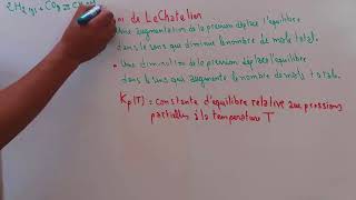 chimie  partie 6  loi de chatelier  Constante dequilibredarija [upl. by Ellerred585]