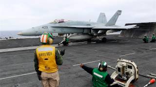 FA18 Takeoff from USS RONALD REAGAN CVN76 [upl. by Ydasahc]