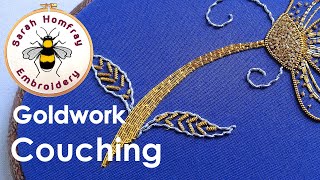 Couching gold threads Goldwork embroidery for beginners Flosstube tutorial [upl. by Anole]