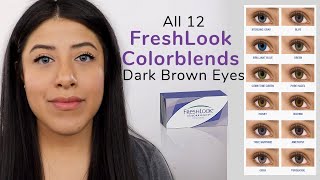 All 12 Freshlook Colorblends Contacts on Dark Brown Eyes  Lensme PROMO CODE  MIMI [upl. by Kcerb]