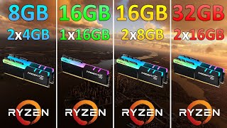 8GB2x4GB vs 16GB1x16GB vs 16GB2x8GB vs 32GB2x16GB  Test in 10 Games  1080p and 1440p [upl. by Benton935]