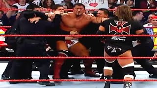 The brawl between Batista and Triple H Before WrestleMania 21 March282005 WWE RAW [upl. by Nezam]